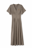 ERMANNA PLEATED DRESS W V-NECK AND FRONT ZIPPER