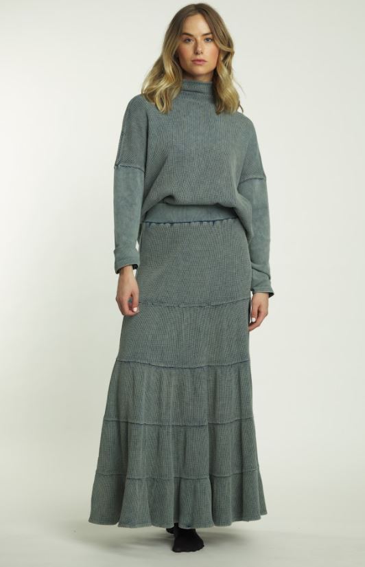 BA6 TURTLENECK DENIM WAFFLE KNIT TOP