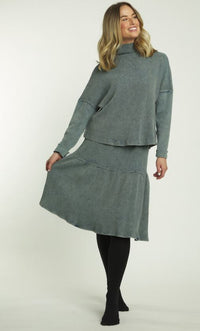 BA6 TURTLENECK DENIM WAFFLE KNIT TOP