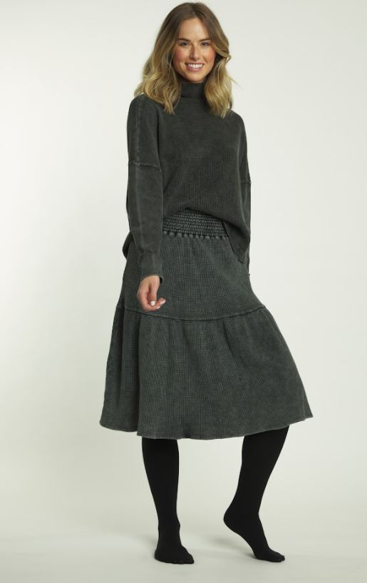 BA6 TURTLENECK DENIM WAFFLE KNIT TOP