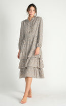 METALLIC MOSAIC FLORAL RUFFLE TIERED DRESS