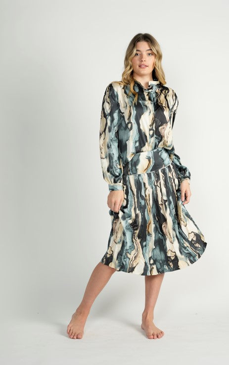 METALLIC MARBLE SATIN SET