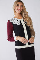 OOTD CABLE KNIT SWEATER W EYELET COLLAR