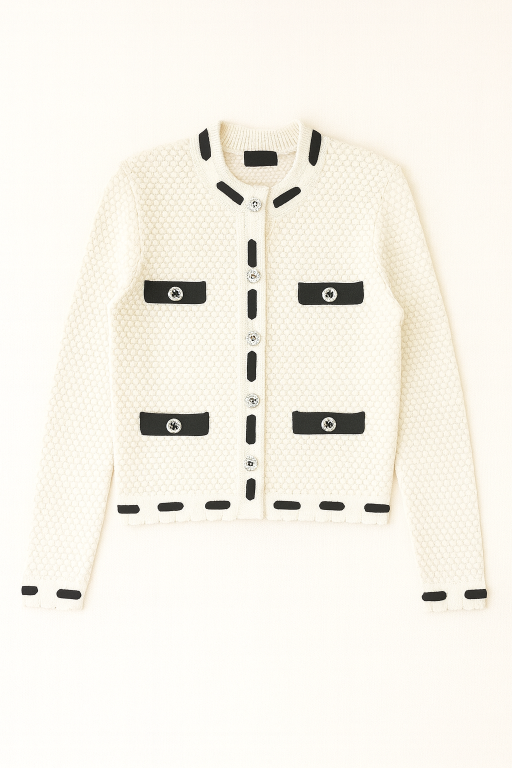 WRONG SIDE OF RIGHT FLORAL BUTTON KNIT CARDI W RIBBON DETAIL