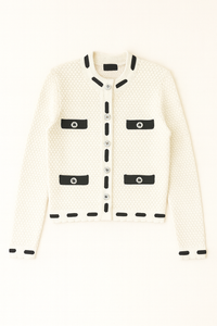 WRONG SIDE OF RIGHT FLORAL BUTTON KNIT CARDI W RIBBON DETAIL