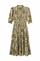 GOLD THREADS SMOCKED TIERED SILKY DRESS