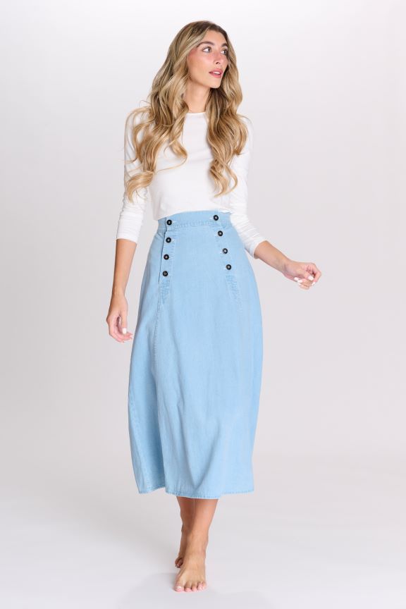 PAPER PARACHUTE A-LINE DENIM SKIRT W DOUBLE BUTTON ROWS