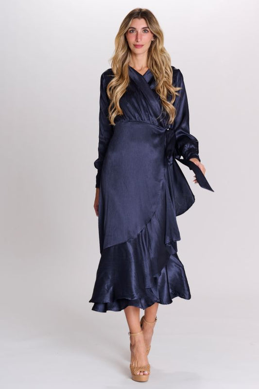 PAPER PARACHUTE SATIN WRAP RUFFLED DRESS