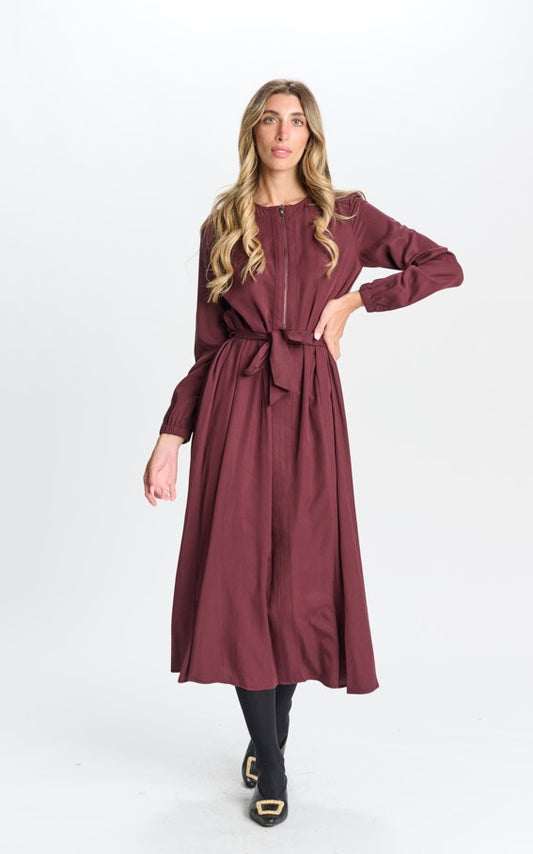 PAPER PARACHUTE ZIP FRONT BELTED RAYON DRESS