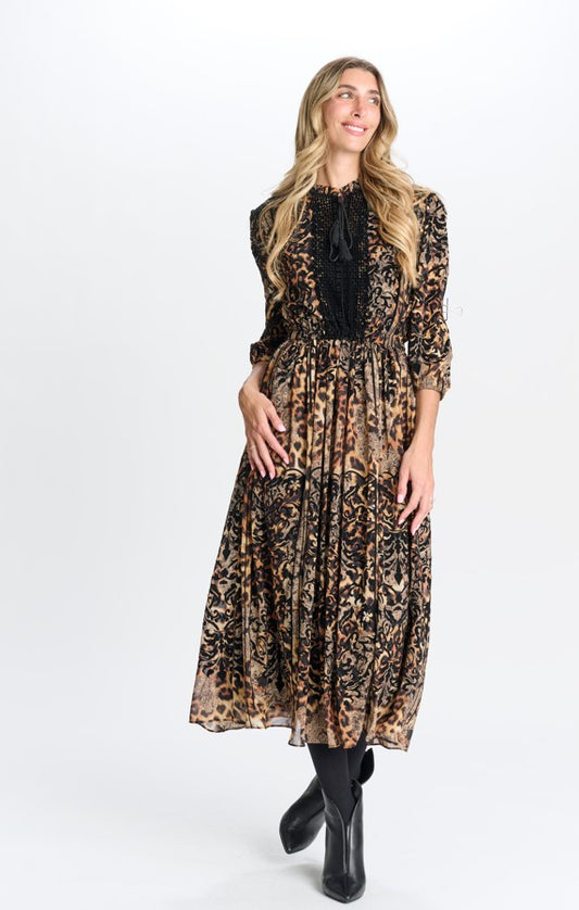 PAPER PARACHUTE SUEDE BURNOUT PRINTED DRESS