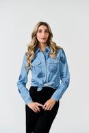 PAPER PARACHUTE HEART PRINT DENIM SHIRT
