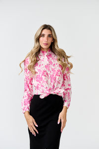 PAPER PARACHUTE RUFFLE NECK FLORAL PRINTED TOP