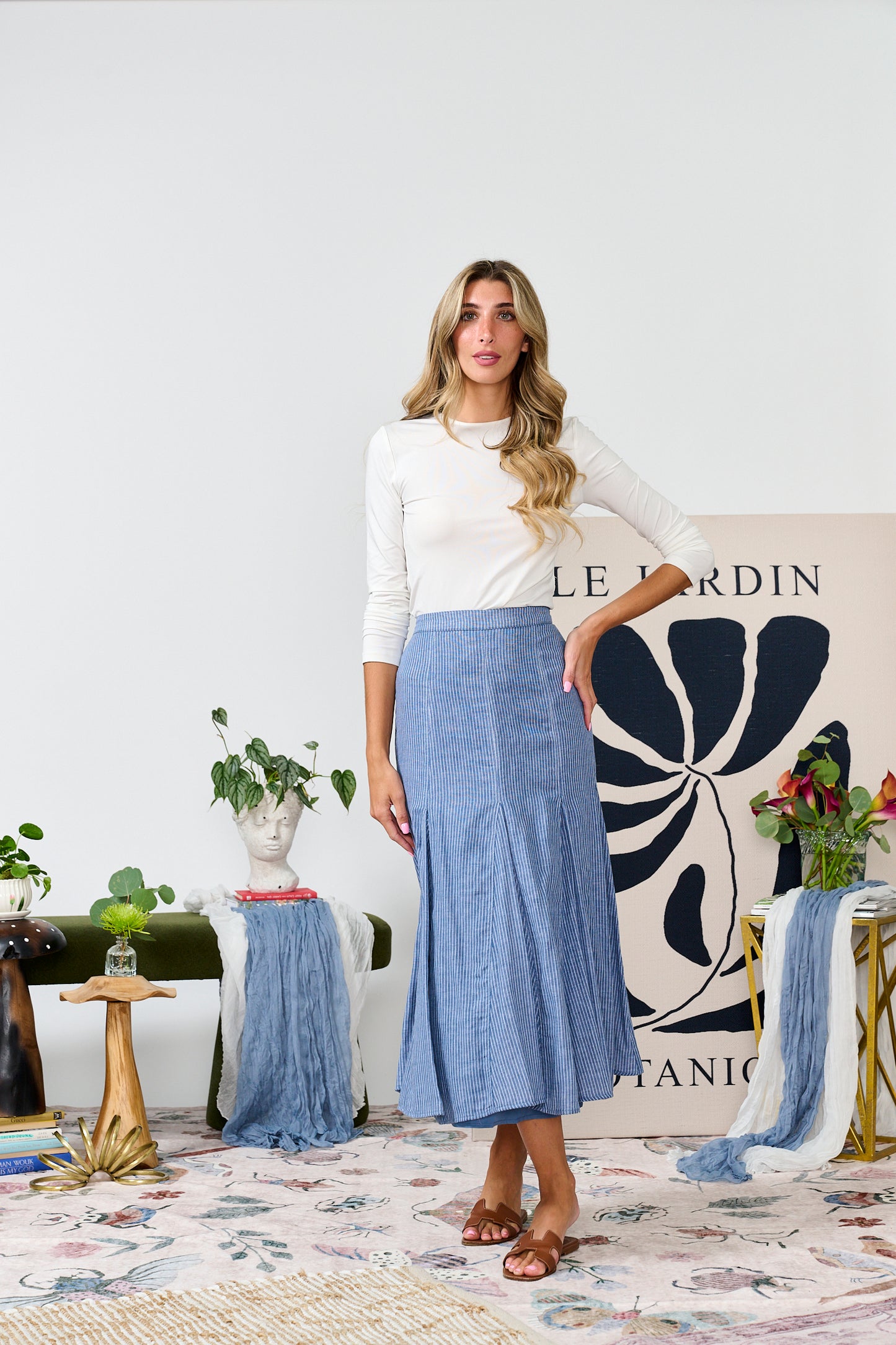 PAPER PARACHUTE PINSTRIPED PANELED SKIRT