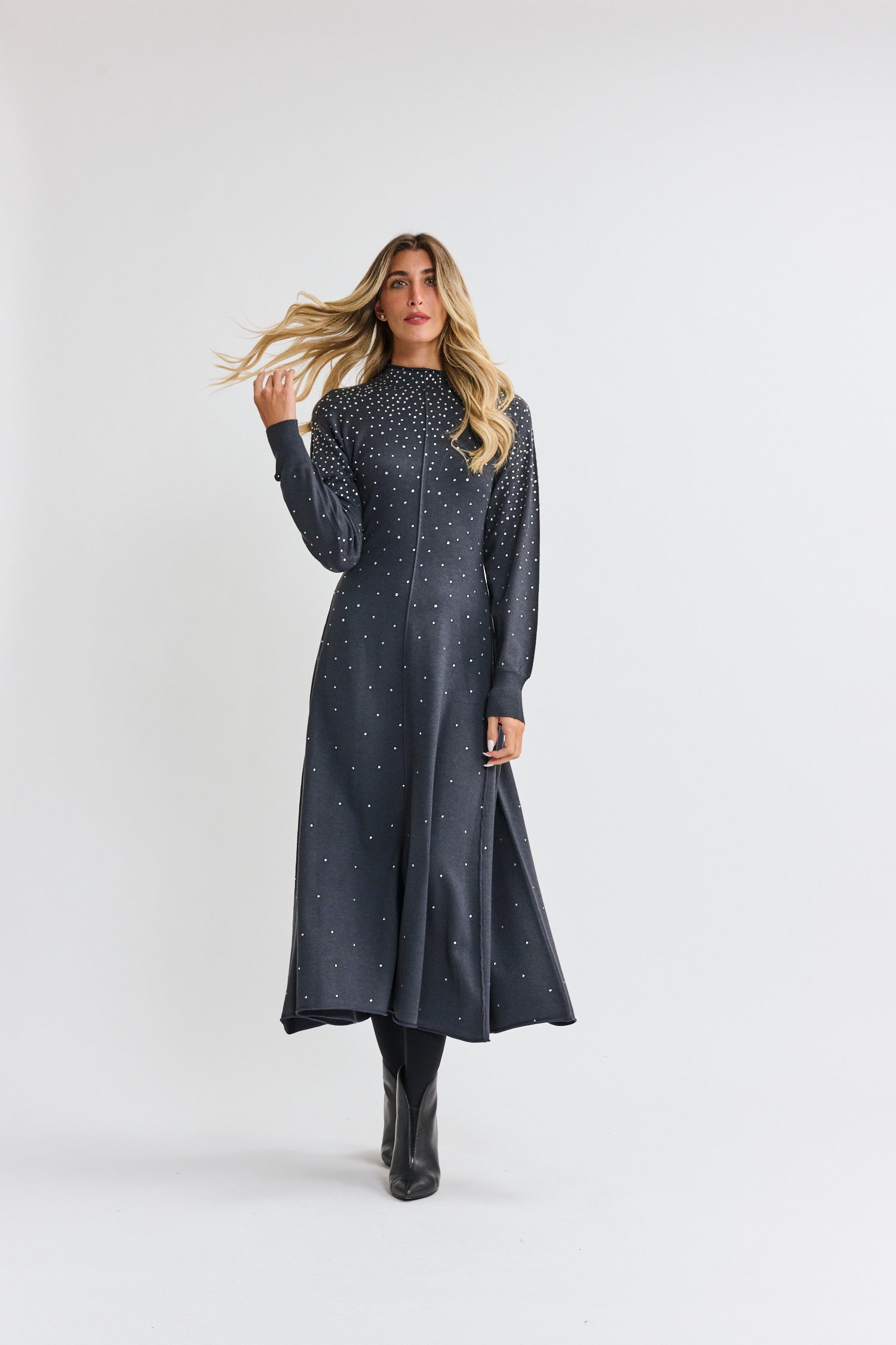 PAPER PARACHUTE STUDDED RAW SEAM DRESS