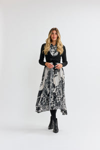 PAPER PARACHUTE PRINTED DRESS W ATTACHED TIE CARDI