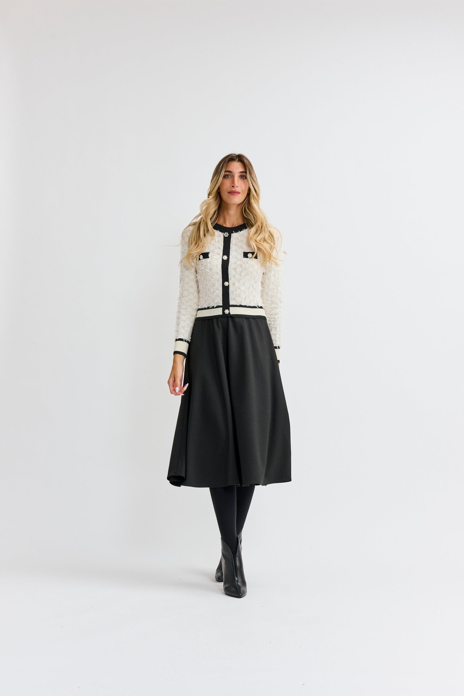 PAPER PARACHUTE FRINGE CARDI DRESS W PEARL BUTTONS