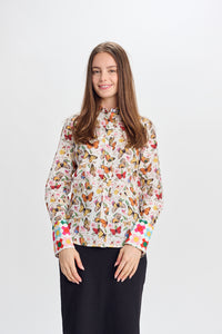 PAPAER PARACHUTE PRINTED BUTTERFLIES BUTTONDOWN SHIRT W COMBO CUFFS