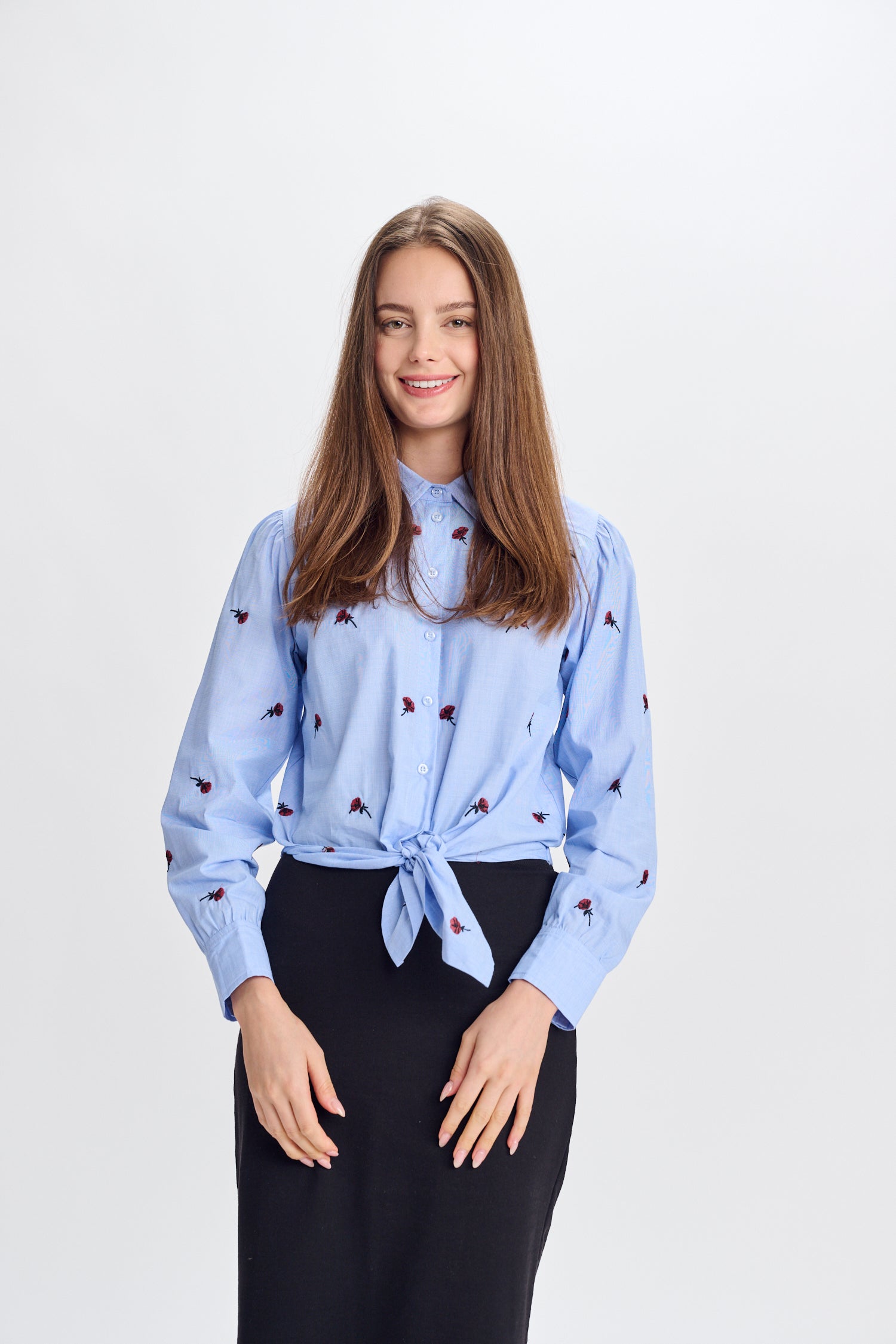 PAPER PARACHUTE EMBROIDERED ROSES SHIRT