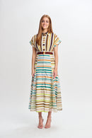 PAPER PARACHUTE MULTICOLOR STRIPES DRESS W LACE INLAY