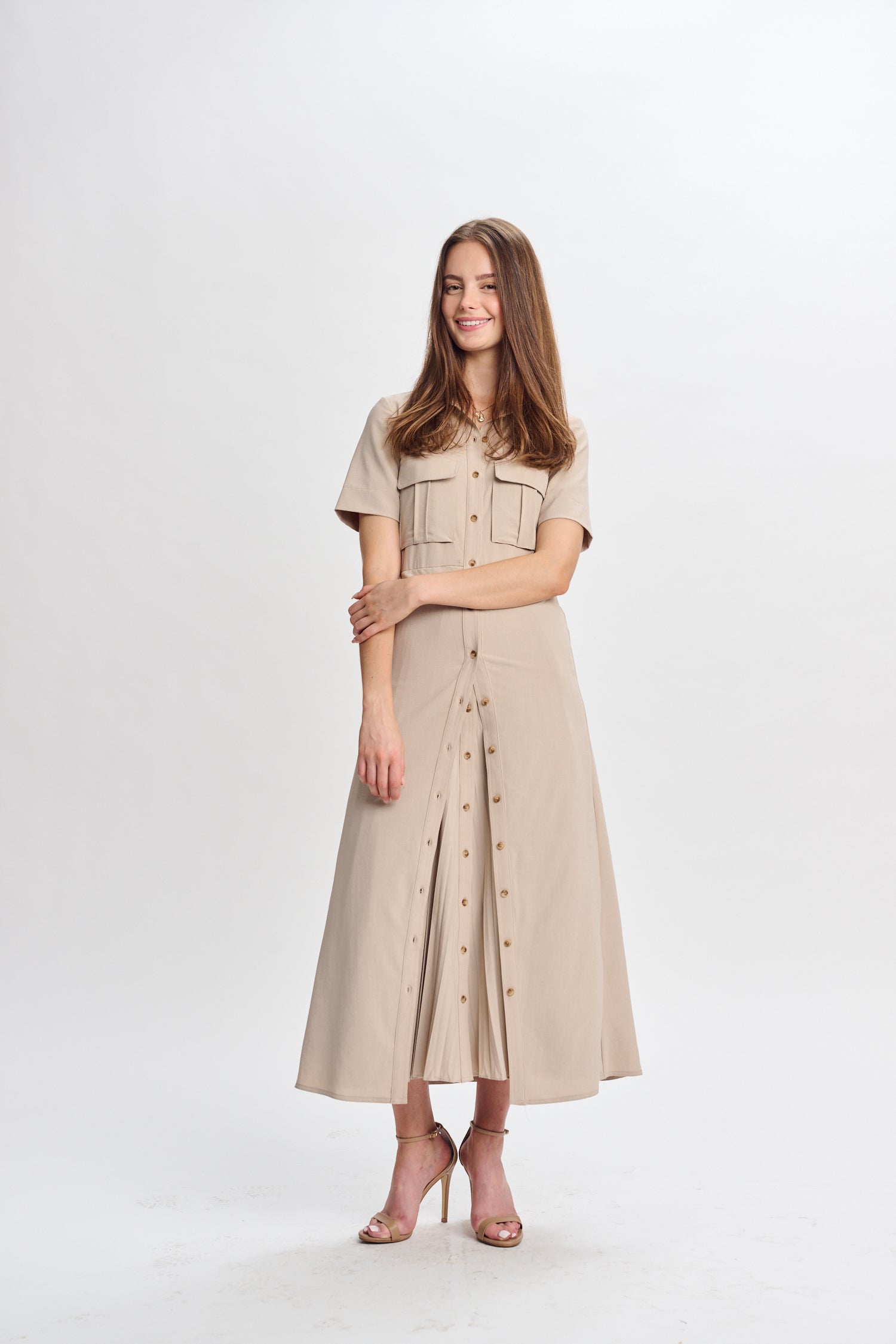 PAPER PARACHUTE BUTTONDOWN SHORT SLEEVE DRESS W POCKET