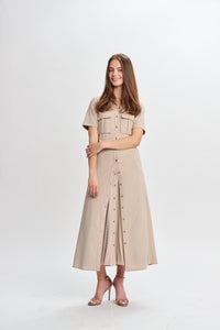 PAPER PARACHUTE BUTTONDOWN SHORT SLEEVE DRESS W POCKET