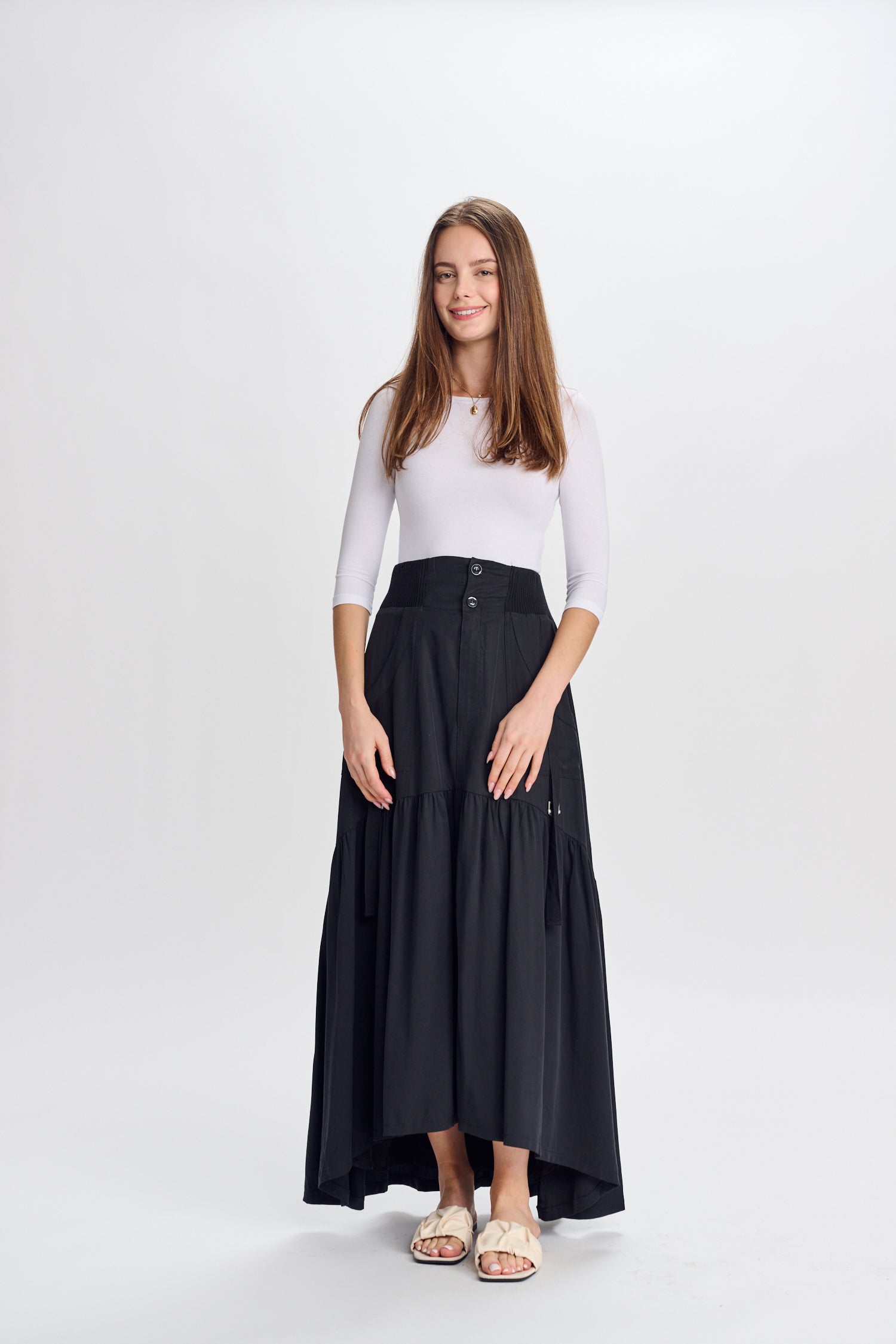 PAPAER PARACHUTE UTILITY MIDI SKIRT W ADJUSTABLE STRAPS AND POCKET
