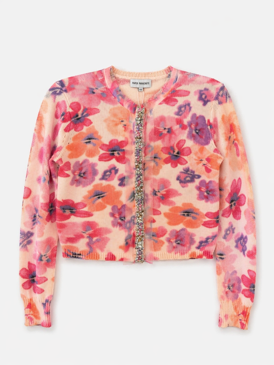 PAPER PARACHUTE FLOWER KNIT CARDIGAN W STONES IN MIDDLE
