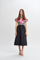 PAPER PARACHUTE VIBRANT FLORAL PRINT DRESS W STRIPE & BELT