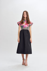 PAPER PARACHUTE VIBRANT FLORAL PRINT DRESS W STRIPE & BELT