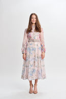 PAPER PARACHUTE EMBELLISHED BELTED ORGANZA FLORAL DRESS