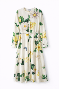 PAPER PARACHUTE BUTTONDOWN PRINTED FLOWERS DRESS W BELT