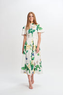 PAPER PARACHUTE BUTTONDOWN PRINTED FLOWERS DRESS W BELT