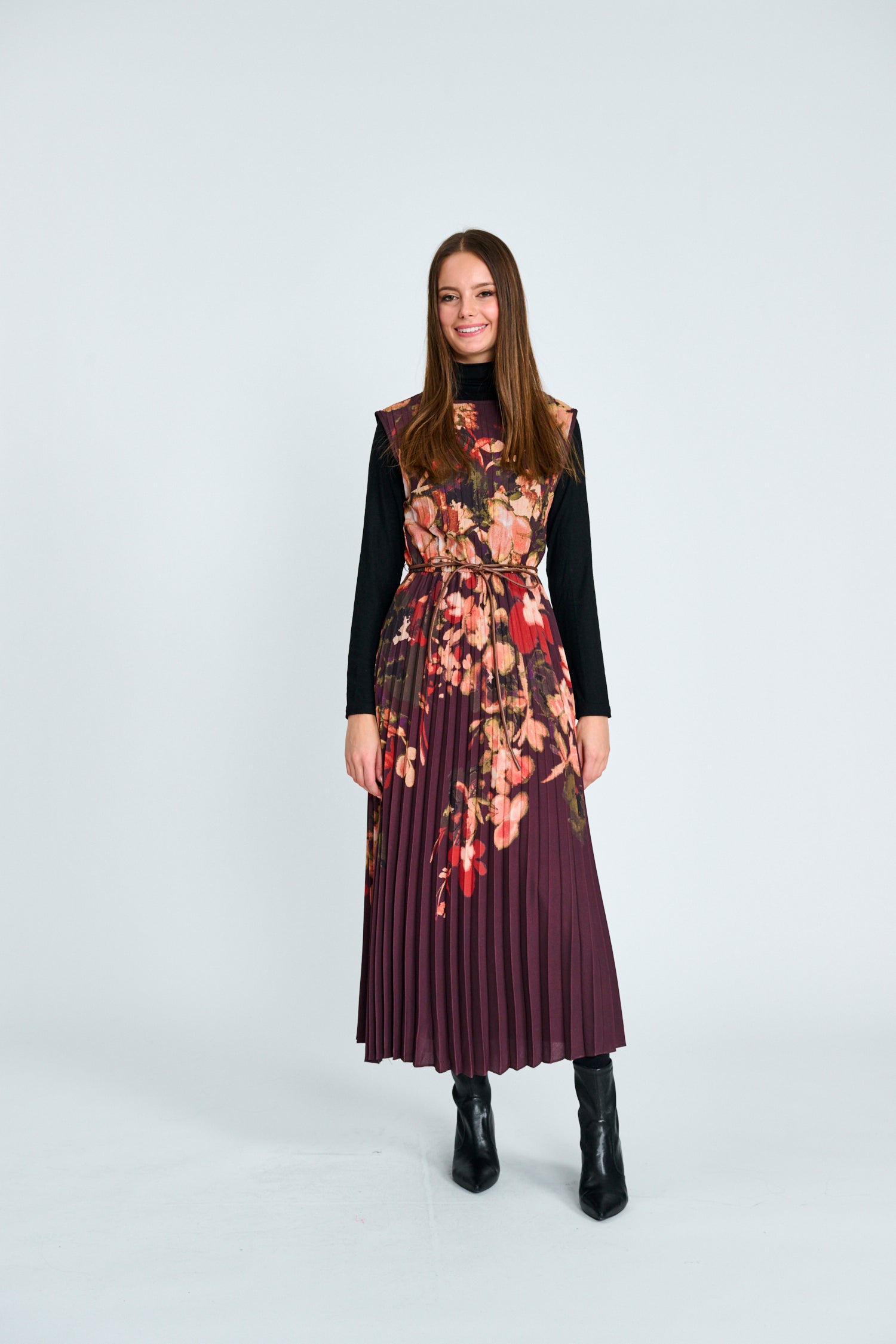 PAPER PARACHUTE FLORAL PLEATED BELTED JUMPER