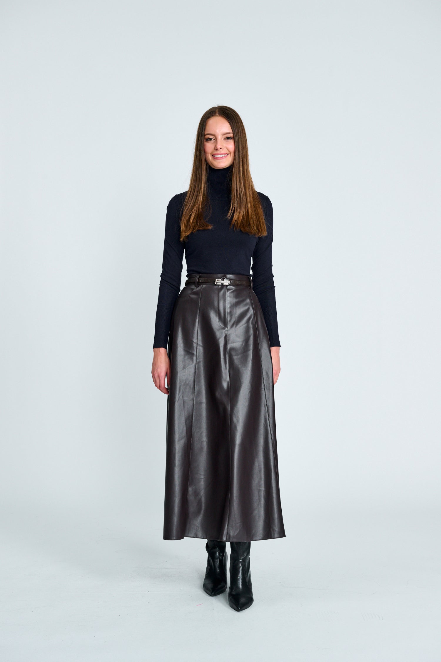 PAPER PARACHUTE LEATHER PANELED BELTED SKIRT