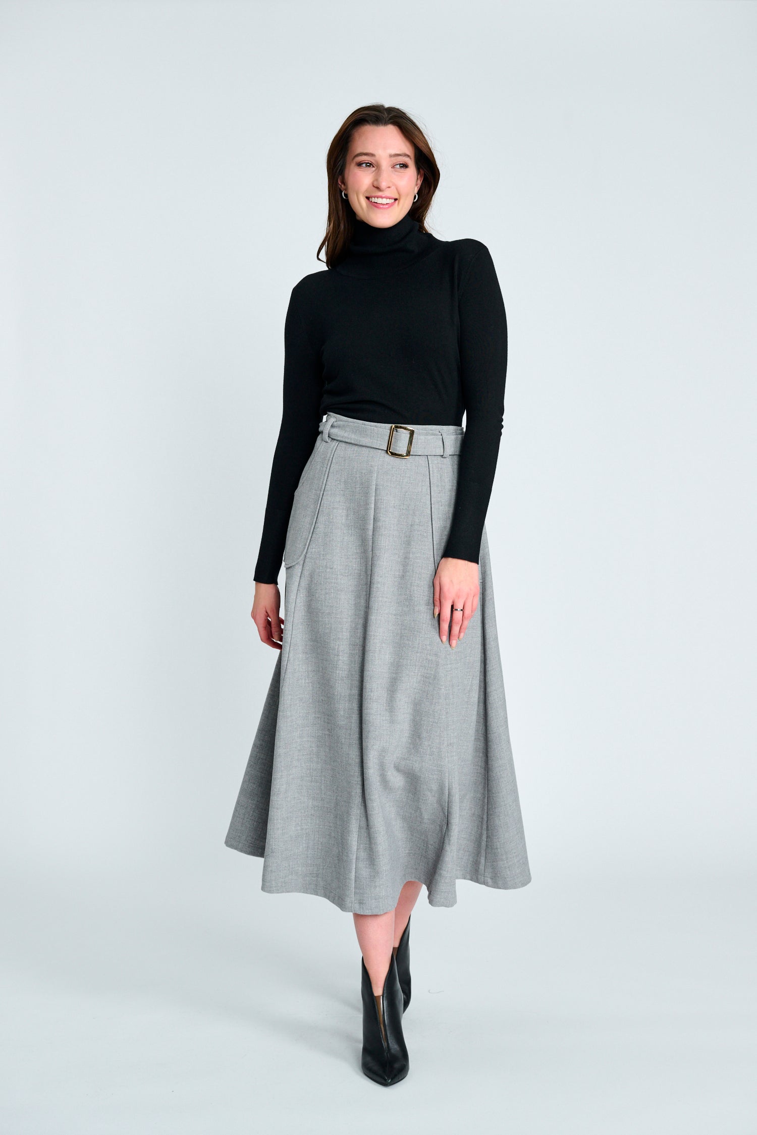 PAPER PARACHUTE WOOL PANELED BELTED SKIRT