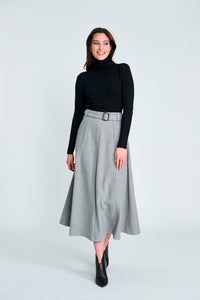 PAPER PARACHUTE WOOL PANELED BELTED SKIRT