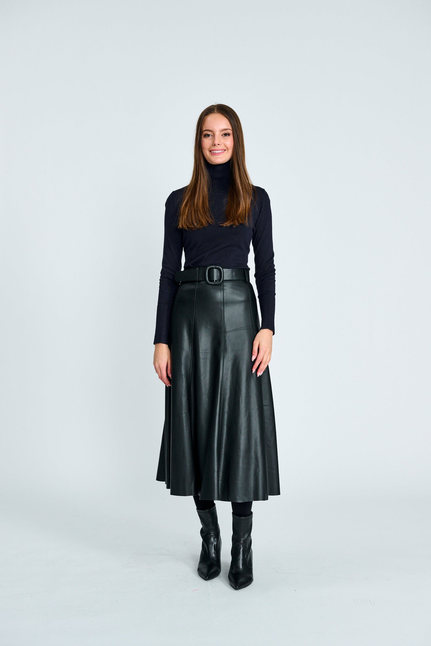 PAPER PARACHUTE BELTED LEATHER SKIRT