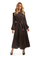 PAPER PARACHUTE PLEATED BALLOON SLEEVE BEAN PRINTED DRESS