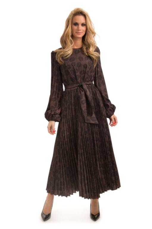 PAPER PARACHUTE PLEATED BALLOON SLEEVE BEAN PRINTED DRESS