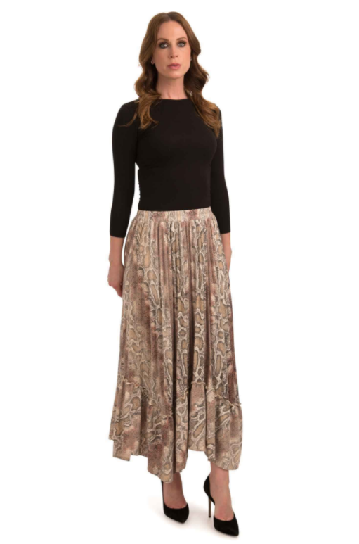PAPER PARACHUTE DROP RUFFLE SNAKE PRINTED SKIRT