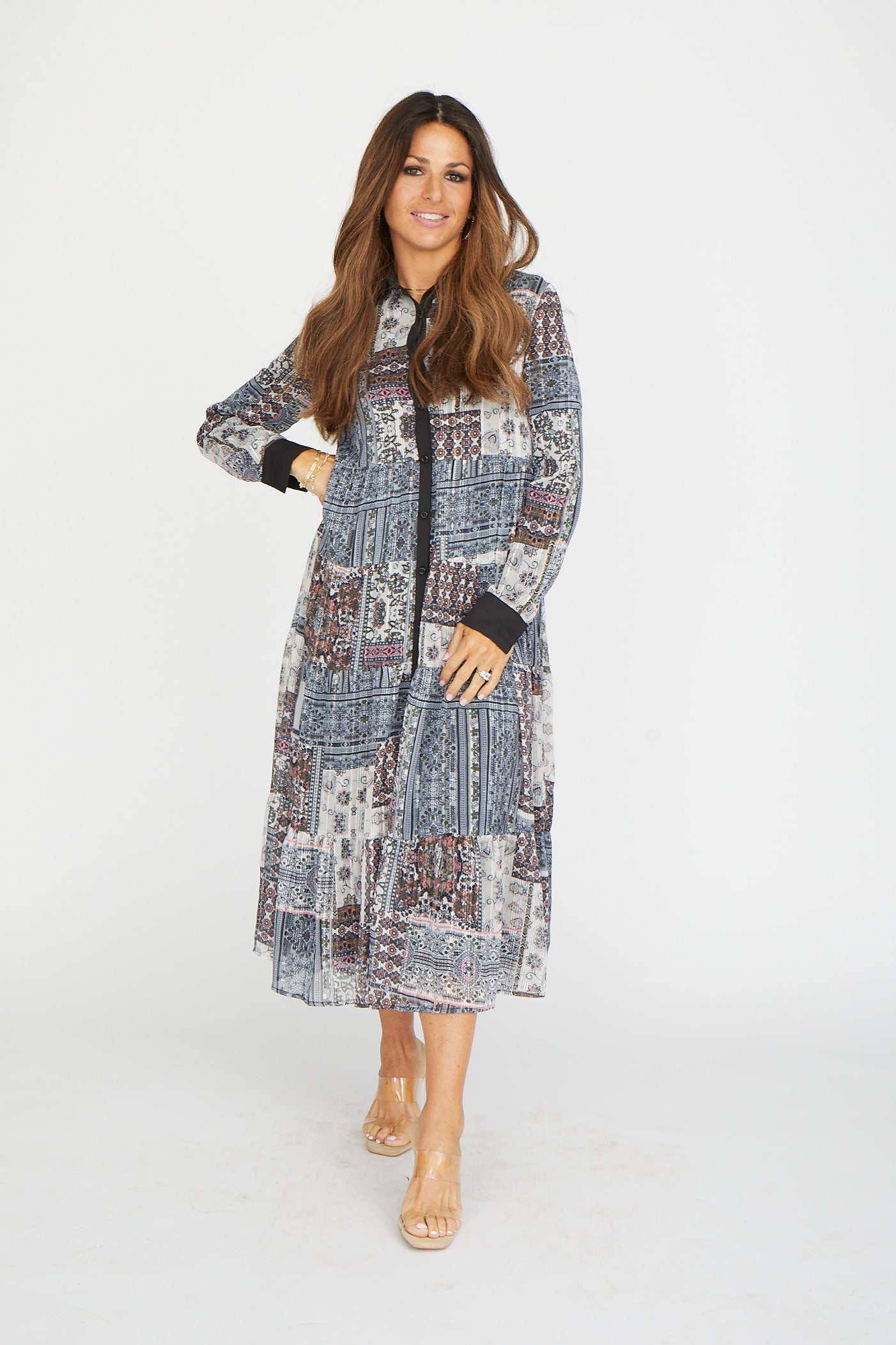 PAPER PARACHUTE PRINTED PATCHES COLLARED DRESS