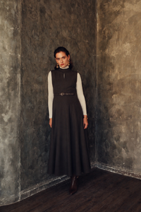 CELINA`S KEYHOLE MOCK-NECK MIDI DRESS