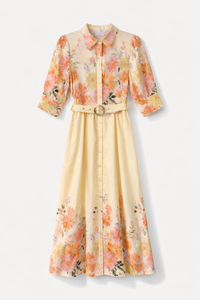 PAPER PARACHUTE FLORAL BELTED DRESS W PRETTY BUTTONS