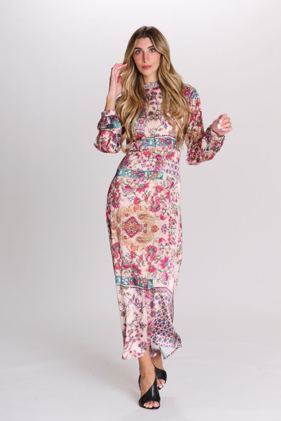 PASCAL VIBRANT COLORFUL FLORAL PAISLEY DRESS W BELT