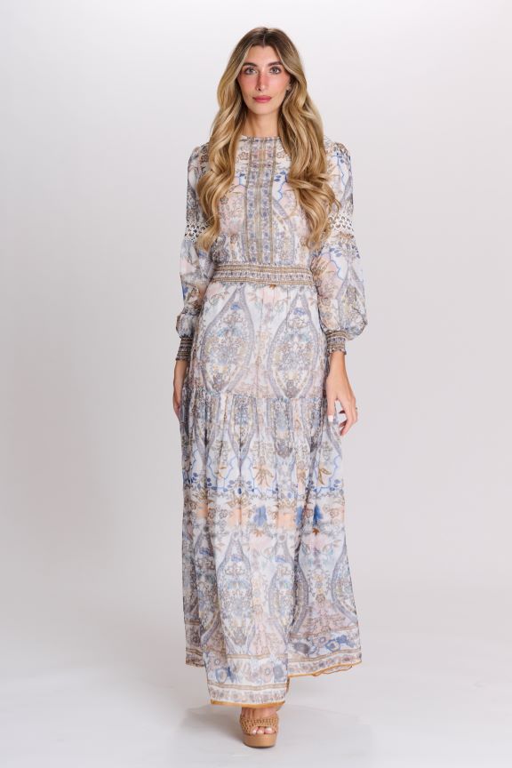 PASCAL PRINTED DRESS W LACE TRIM ON SLEEVES AND SHOULDERS