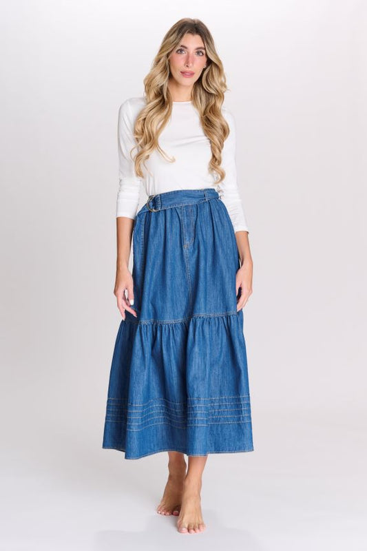 PASCAL BELTED SKIRT W TOP STITCHED BORDER