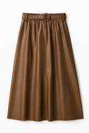 PASCAL LEATHER PANELED BELTED SKIRT