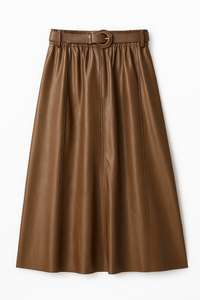 PASCAL LEATHER PANELED BELTED SKIRT
