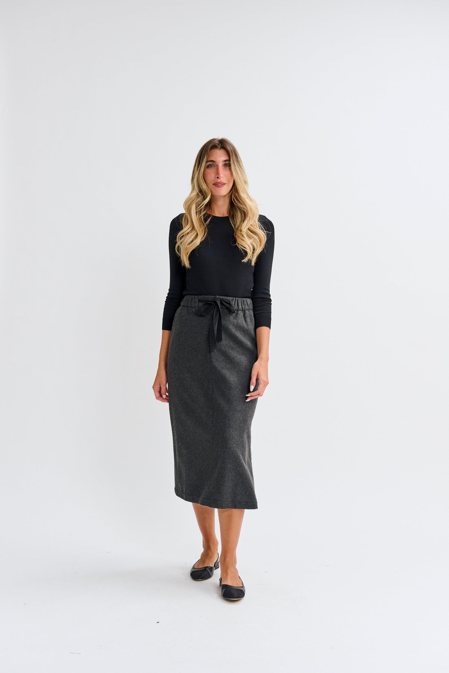PASCAL CHUNKY WOOL SKIRT W BLACK RIBBON