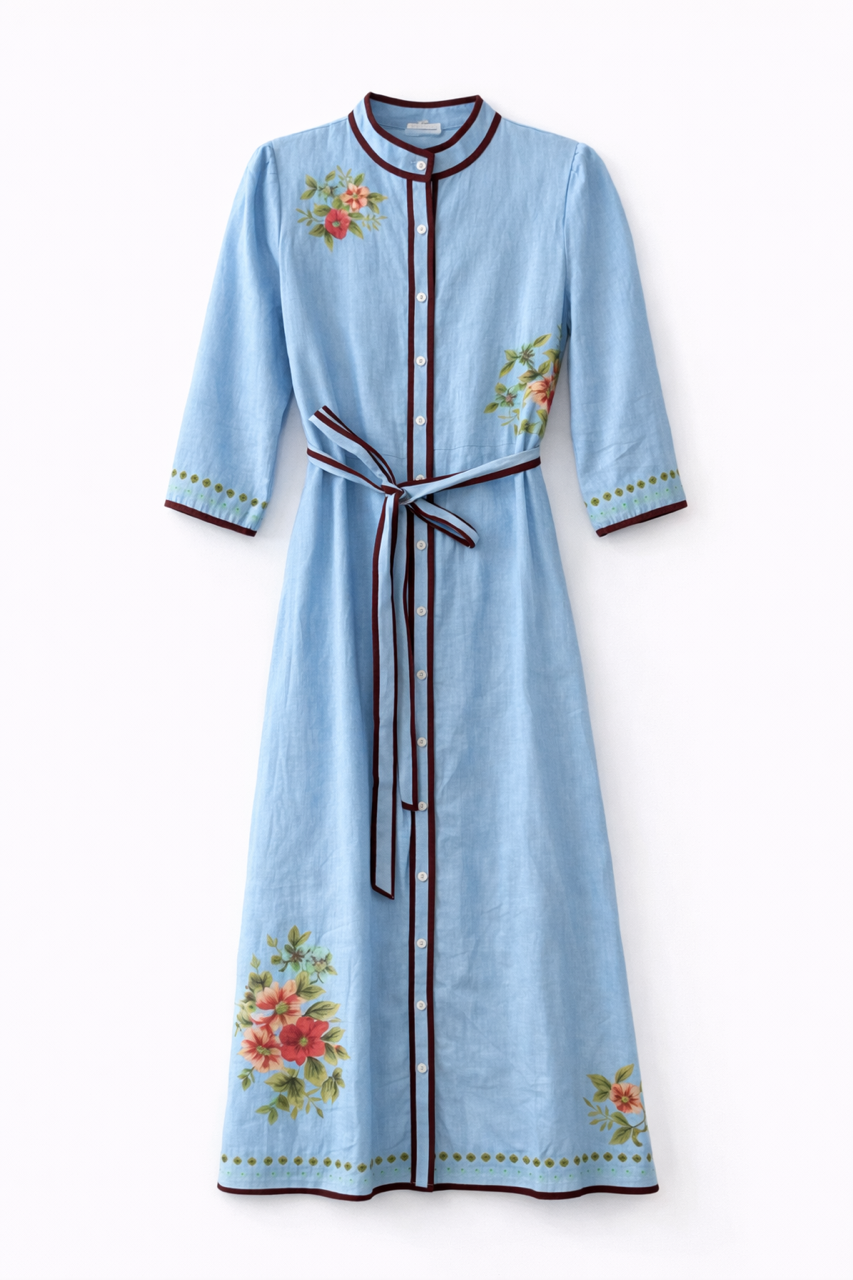 PASCAL LINEN FLORAL DESIGN DRESS